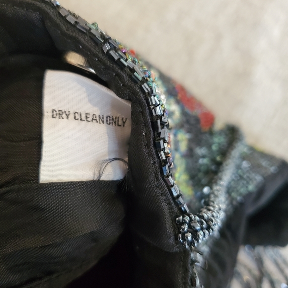 Beaded Purse Bag Floral Navy Blue Flowers Fringe - Picture 13 of 15